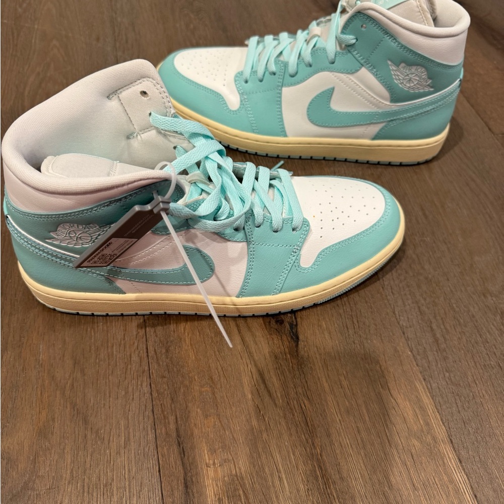 Jordan AJ 1 Mid Mint and White High-Top Sneakers - Womens Size 12.  NWT